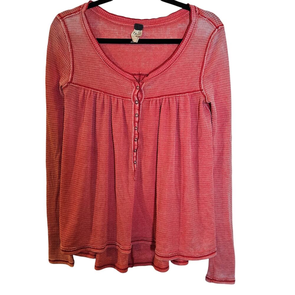 Free People Shirt Women XS Babydoll Henley Y2k Vampire Diaries Boho Chic Smocked